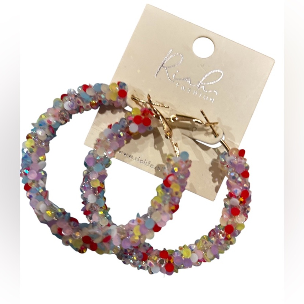 Rialto boutique brand glitter hoop earrings.